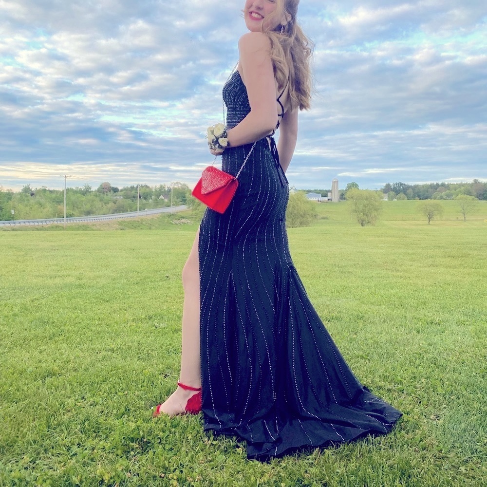 Black Faviana size 2 prom dress with rhinestones